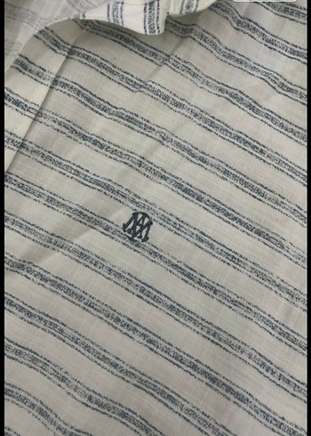 Beyaz Mavi Çizgili Uzun Kollu çizgili Keten Erkek Gömlek - Görsel 2