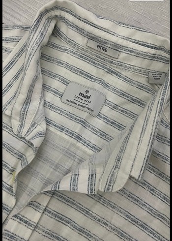 Beyaz Mavi Çizgili Uzun Kollu çizgili Keten Erkek Gömlek - Görsel 3