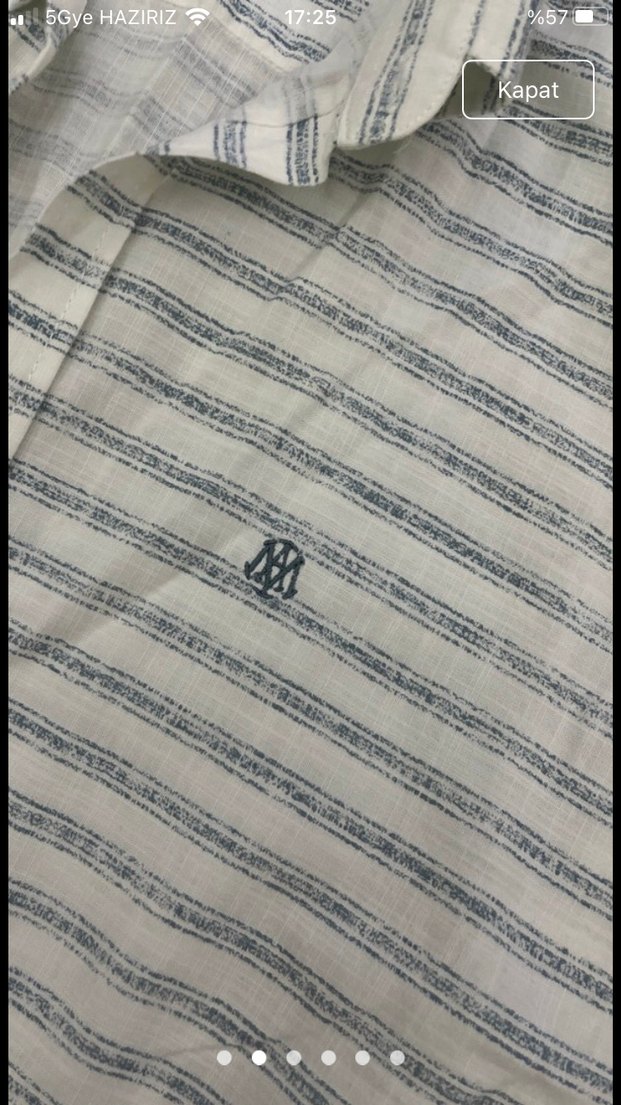 Beyaz Mavi Çizgili Uzun Kollu çizgili Keten Erkek Gömlek - Görsel 2