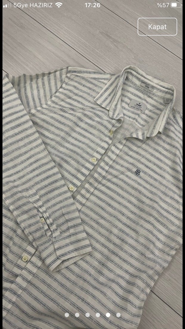 Beyaz Mavi Çizgili Uzun Kollu çizgili Keten Erkek Gömlek - Görsel 5