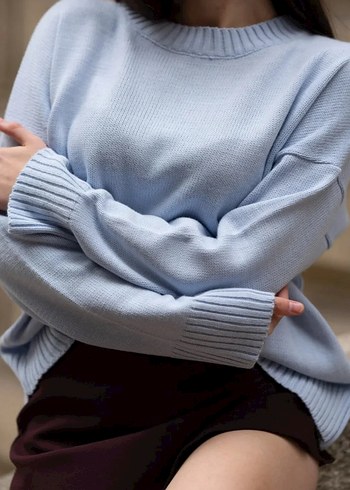 Açık mavi Oversize Kısa Triko Kadın Kazak - Görsel 2