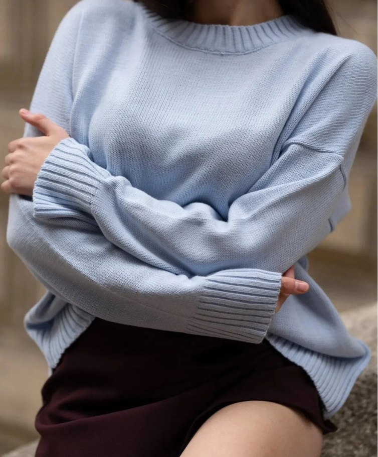 Açık mavi Oversize Kısa Triko Kadın Kazak - Görsel 2