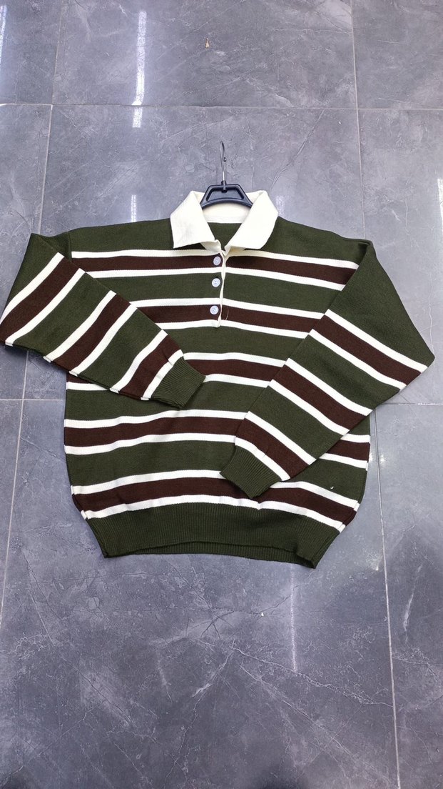 Polo Yaka Çizgili trıko Kazak - Görsel 2