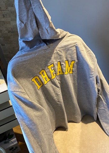 Gri Kapüşonlu Uzun Kollu Sweatshirt - Görsel 2