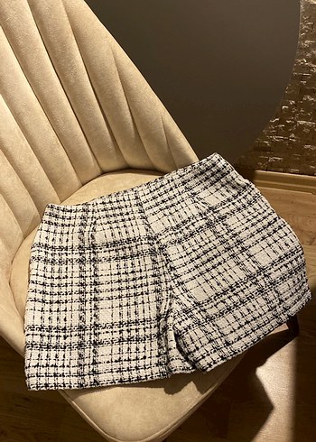 Bej kareli Kadın Mini Etek - Görsel 2