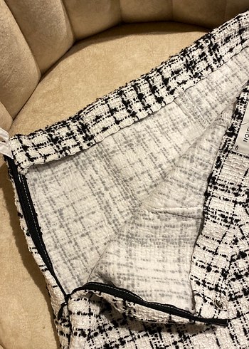 Bej kareli Kadın Mini Etek - Görsel 3