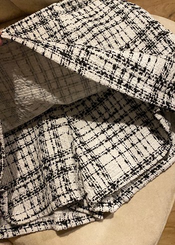 Bej kareli Kadın Mini Etek - Görsel 5