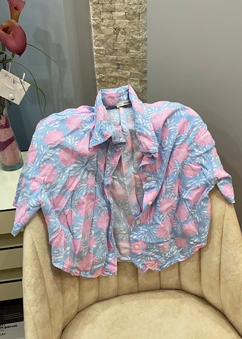 Pembe Bohem Pastel Batik Desenli kısa gömlek - Görsel 2