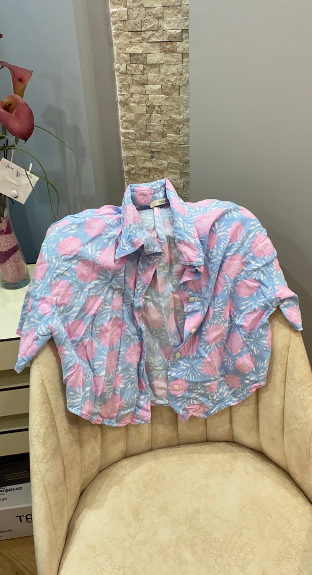 Pembe Bohem Pastel Batik Desenli kısa gömlek - Görsel 2