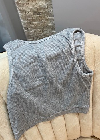 Gri Kadın Basic Kolsuz Crop Top - Görsel 3