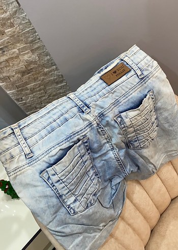 Düğmeli Bağlama Desenli Mini Kadın Kot Şort - Görsel 2