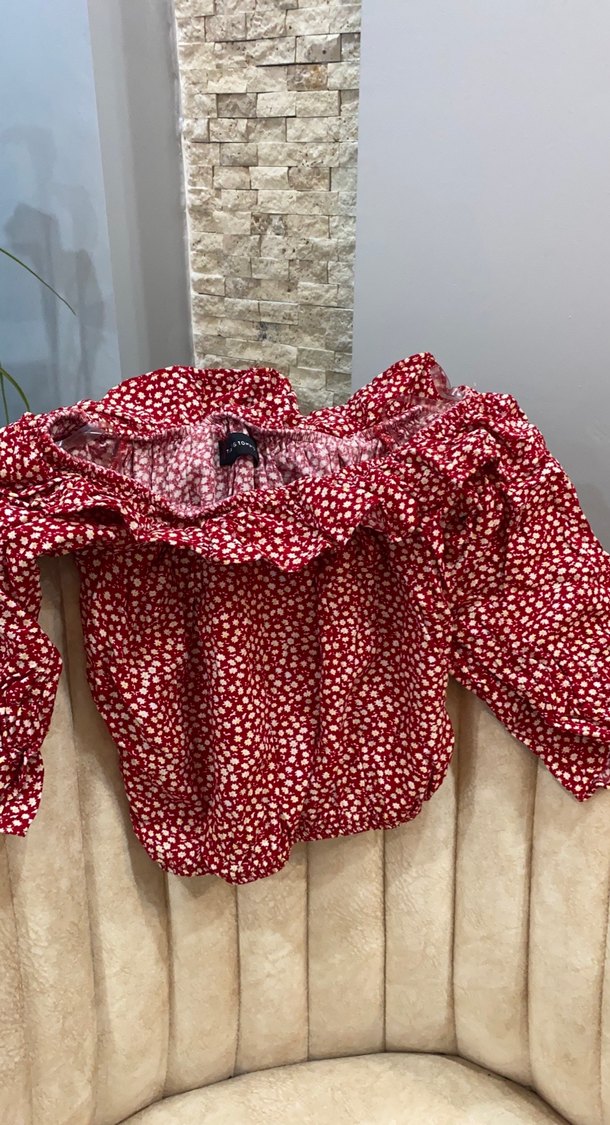 Kırmızı Fırfırlı Uzun Kollu Mini Bluz - Görsel 3