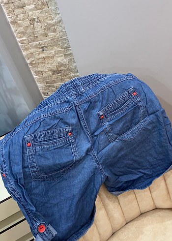 Düğmeli Mavi Kadın Kot Şort - Görsel 3