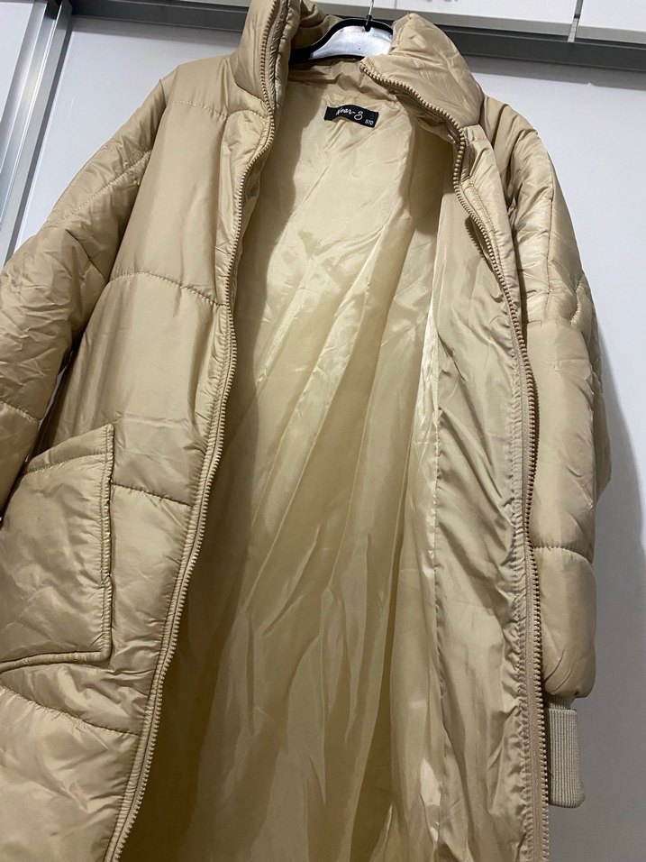 Bej Uzun Kadın Kışlık mont - Görsel 2