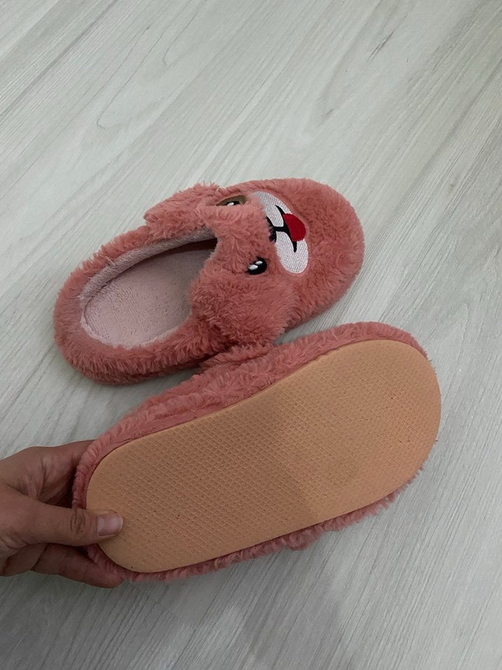 Kız Çocuk Pembe Peluş Ev Terliği - Görsel 3