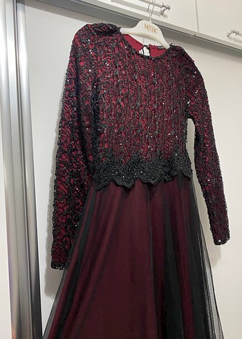 Bordo Uzun Kollu Uzun Elbise - Görsel 2