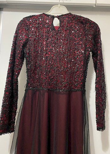 Bordo Uzun Kollu Uzun Elbise - Görsel 4