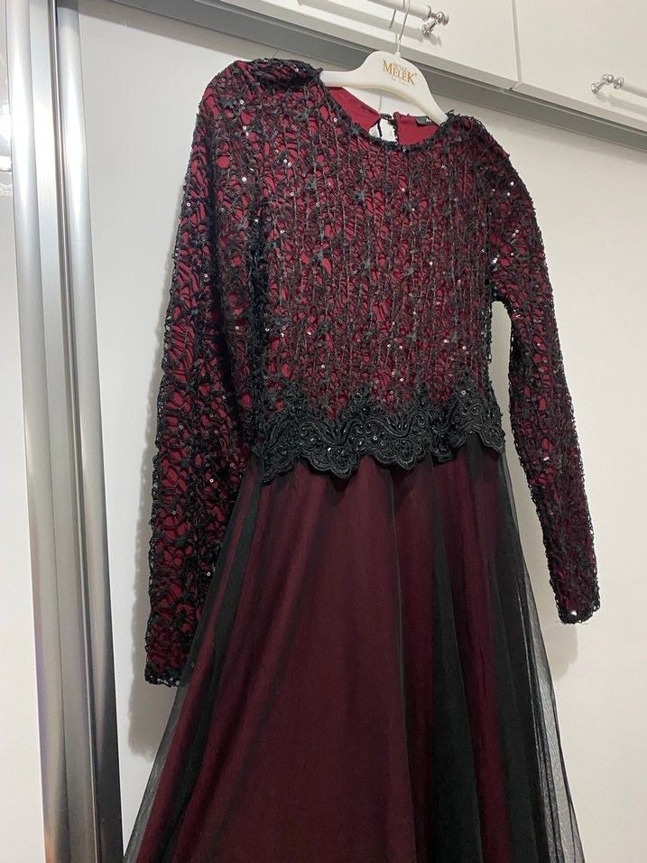 Bordo Uzun Kollu Uzun Elbise - Görsel 2