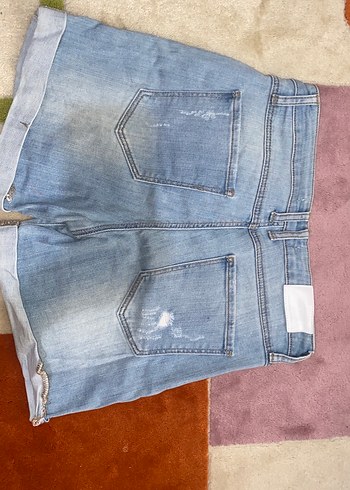 Düğmeli Mavi Kadın  Şort - Görsel 2