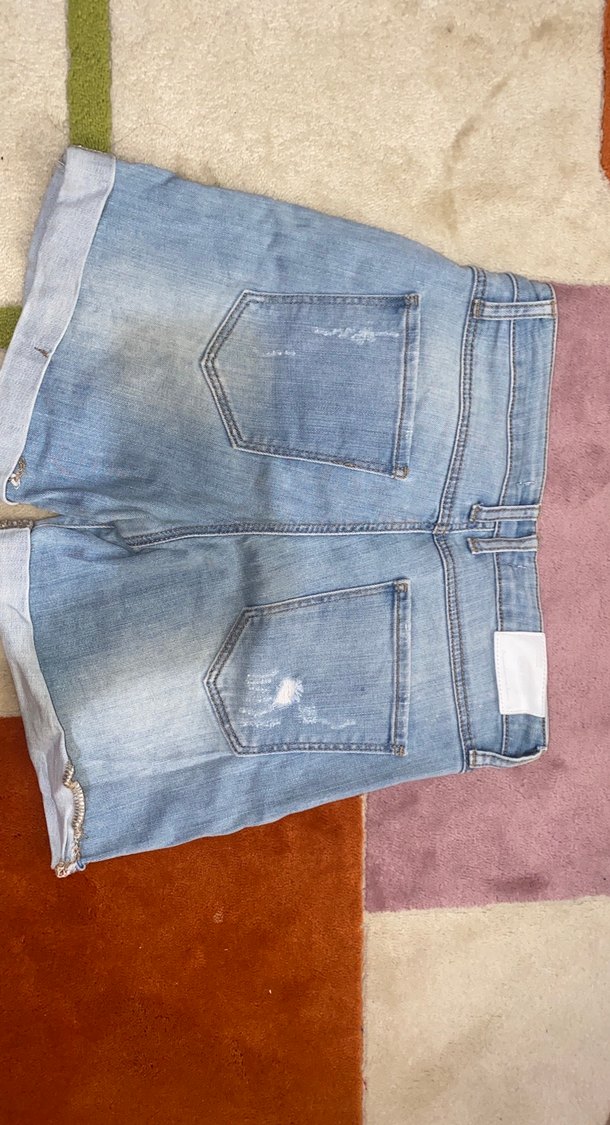 Düğmeli Mavi Kadın  Şort - Görsel 2