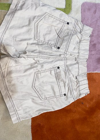 Düğmeli bej  Keten Kadın Şort Etek - Görsel 2