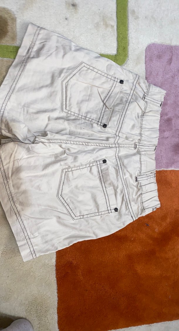 Düğmeli bej  Keten Kadın Şort Etek - Görsel 2