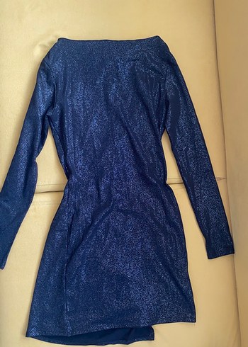 Uzun Kollu Siyah drapeli Midi simli abiye elbise - Görsel 2