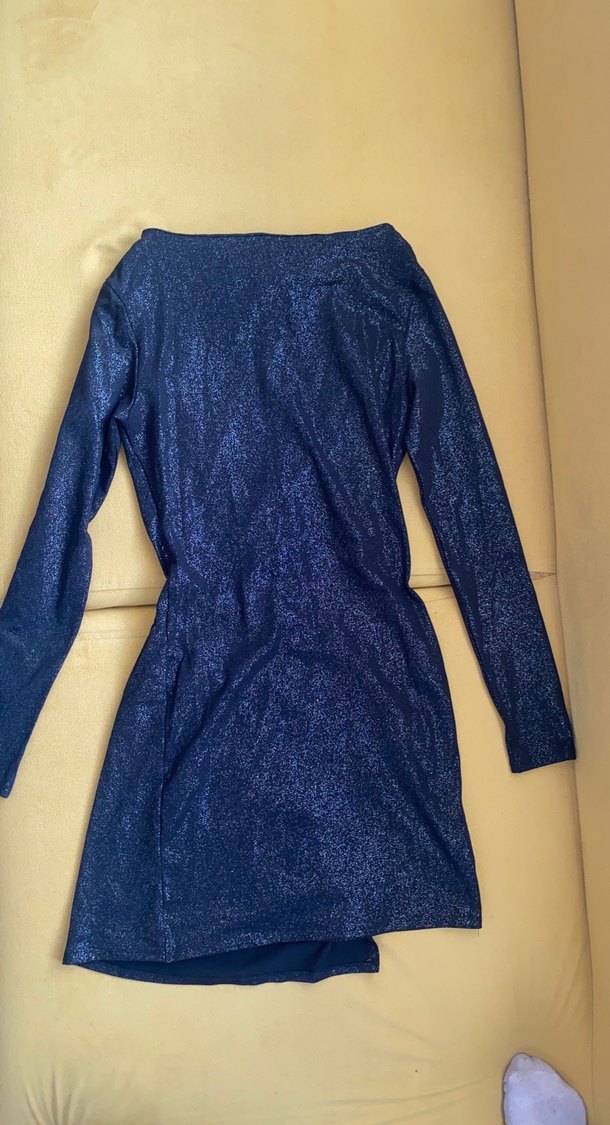 Uzun Kollu Siyah drapeli Midi simli abiye elbise - Görsel 2