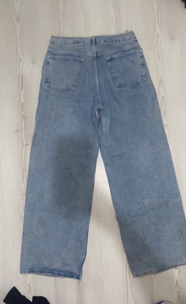 Kadın Mavi Midi Boy Bol Kesim Denim Jean - Görsel 2