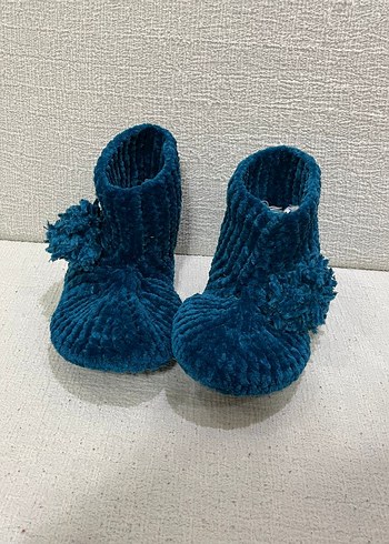 Kızlar için Mavi Örgü Sıcak Ev Terlikleri - Görsel 2