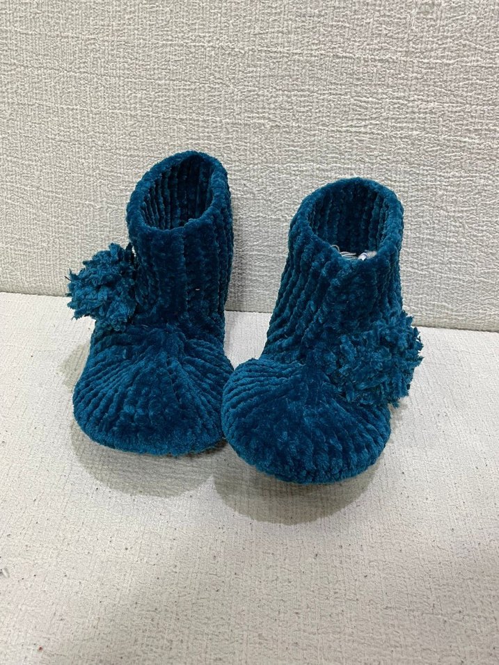 Kızlar için Mavi Örgü Sıcak Ev Terlikleri - Görsel 2