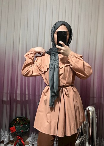 Camel Renkli Yüksek Yaka Salaş Tunik - Görsel 8