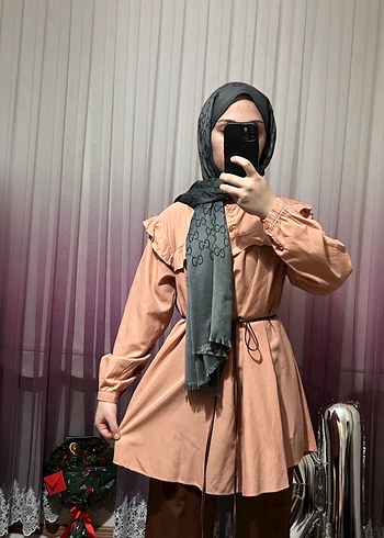 Camel Renkli Yüksek Yaka Salaş Tunik - Görsel 2