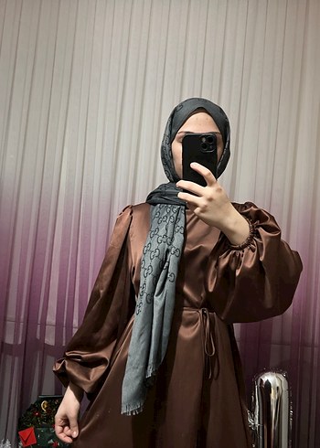 Drapeli Kahverengi Uzun Kadın Elbise - Görsel 3