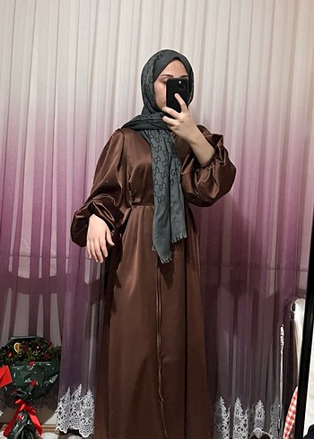 Drapeli Kahverengi Uzun Kadın Elbise - Görsel 2