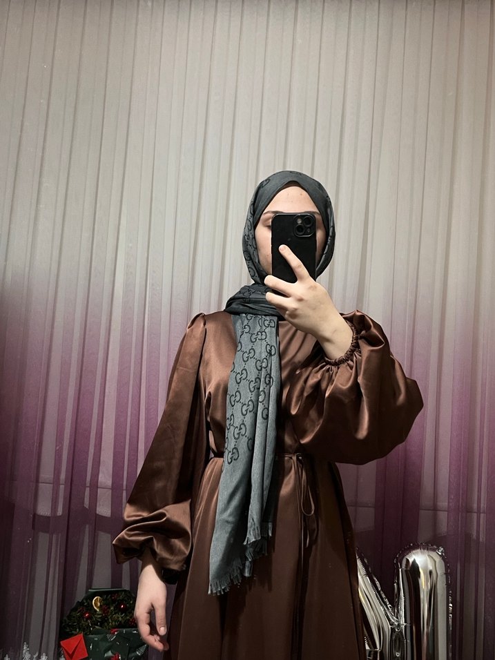 Drapeli Kahverengi Uzun Kadın Elbise - Görsel 5