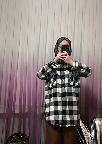 Gri Kareli Uzun Kollu Kadın Gömlek - Görsel 3