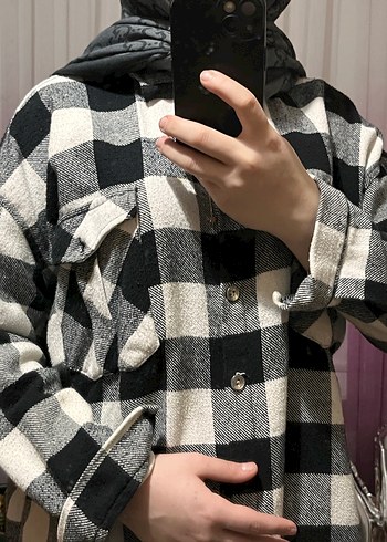 Gri Kareli Uzun Kollu Kadın Gömlek - Görsel 8