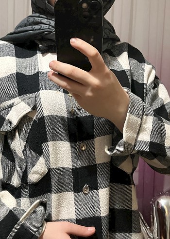 Gri Kareli Uzun Kollu Kadın Gömlek - Görsel 5