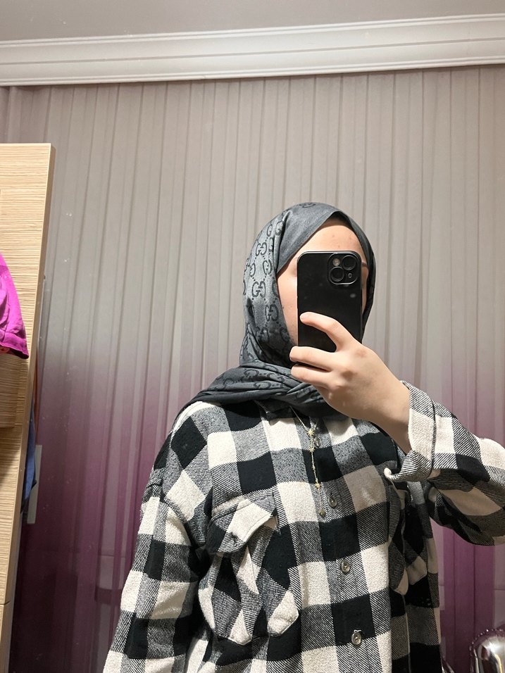 Gri Kareli Uzun Kollu Kadın Gömlek - Görsel 2