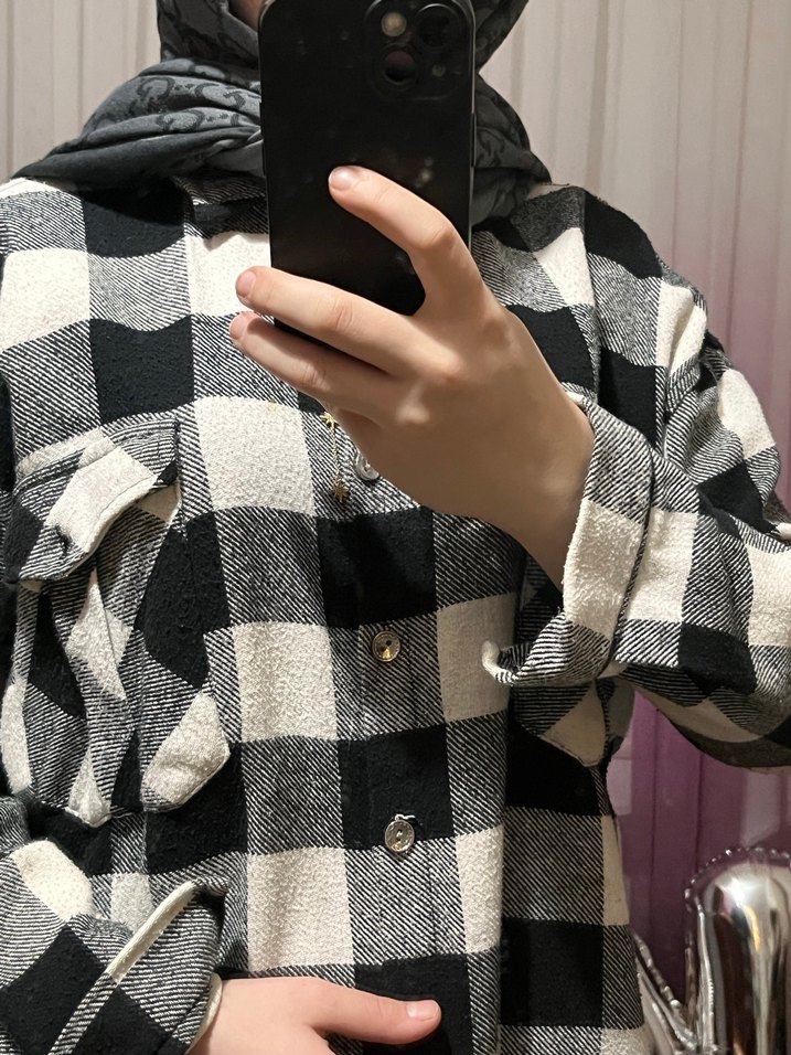 Gri Kareli Uzun Kollu Kadın Gömlek - Görsel 5