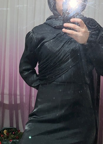 Siyah Janjanlı Kumaş Kadın Elbise - Görsel 8