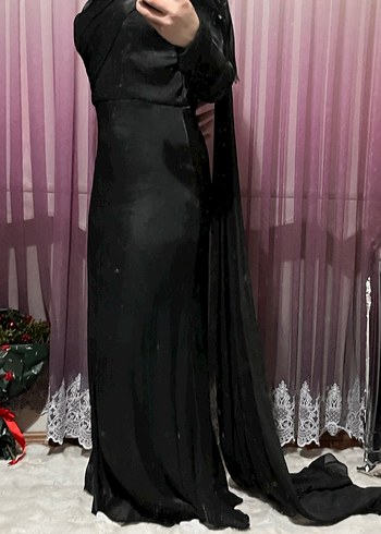 Siyah Janjanlı Kumaş Kadın Elbise - Görsel 6