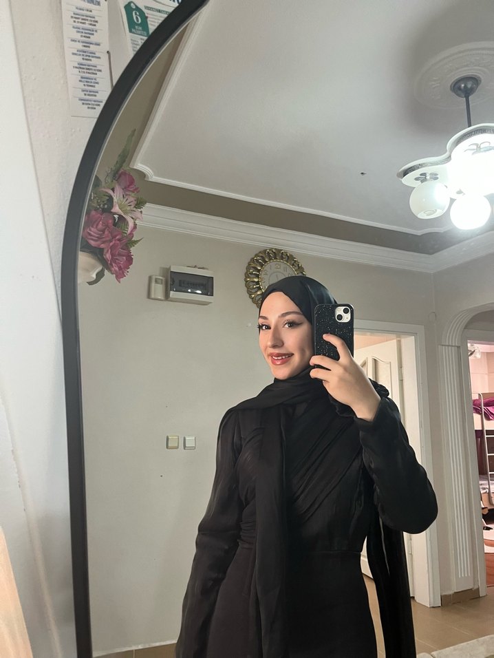 Siyah Janjanlı Kumaş Kadın Elbise - Görsel 3