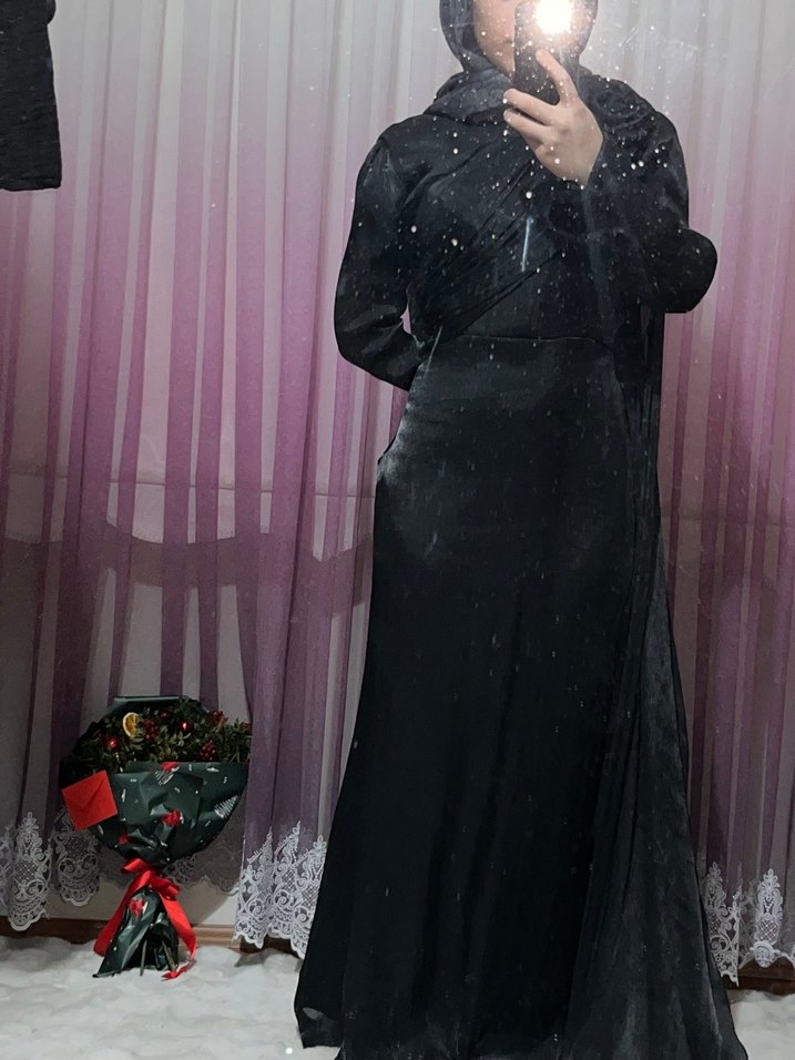 Siyah Janjanlı Kumaş Kadın Elbise - Görsel 4