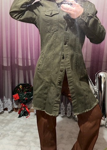 Düğmeli Haki Midi Kadın Ceket - Görsel 3