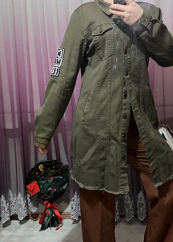 Düğmeli Haki Midi Kadın Ceket - Görsel 7