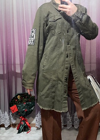 Düğmeli Haki Midi Kadın Ceket - Görsel 8