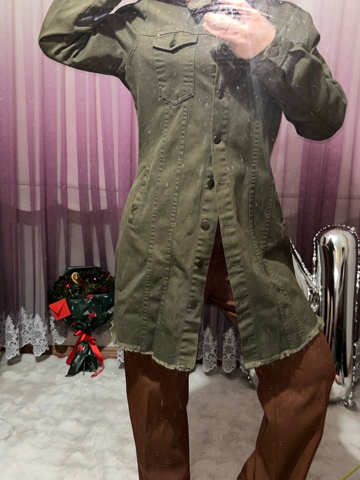 Düğmeli Haki Midi Kadın Ceket - Görsel 3