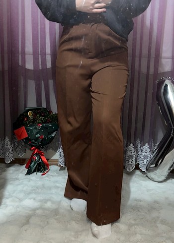 Kahverengi Rahat Kesim Kadın Kumaş Pantolon - Görsel 2